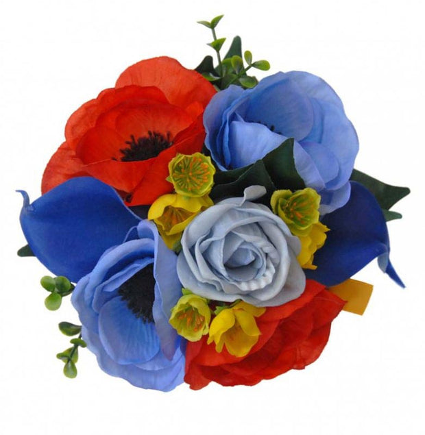 Orange, Blue Anemone, Lily & Buttercup Flower Girl Wedding Posy
