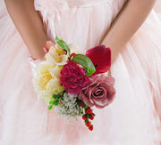 Cerise Carnation, Raspberry Lily, Lemon Peony & Cherry Blossom Bridal Bouquet