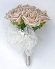 Flower Girls Mocha Wedding Posy Bouquet with Diamantes & Silver Butterfly