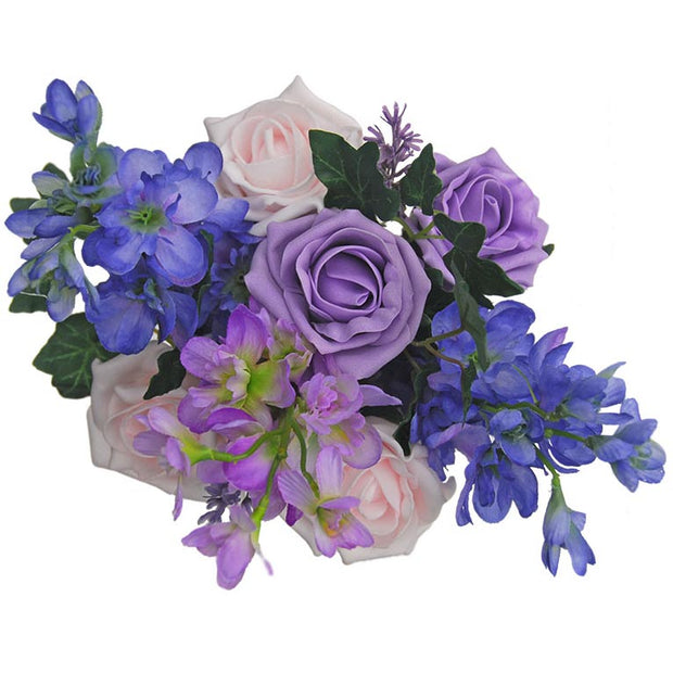 Blue, Lilac Silk Delphinium & Rose Flower Girls Wedding Posy
