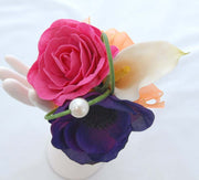 Purple Silk Anemone, Ivory Lily & Pink Rose Flower Girl Wand