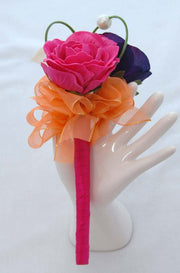 Purple Silk Anemone, Ivory Lily & Pink Rose Flower Girl Wand
