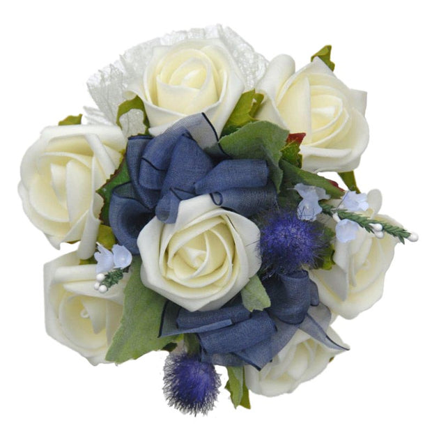 Ivory Rose, Heather  & Blue Thistle Flower Girl Wedding Posy