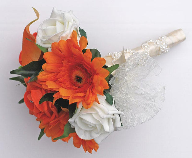 Orange Silk Gerbera, Calla Lily & Rose Flower Girl Wedding Posy