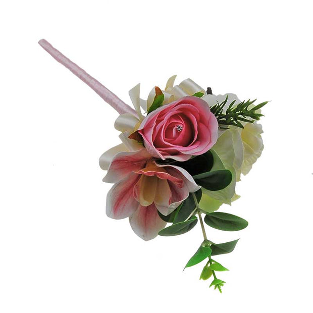 Flower Girl Pink, Ivory Cottage Rose, Orchid & Eucalyptus Wedding Wand