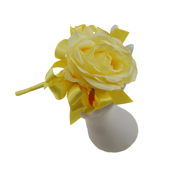 Flower Girl Lemon Silk Rose & Yellow Satin Ribbon Wedding Wand