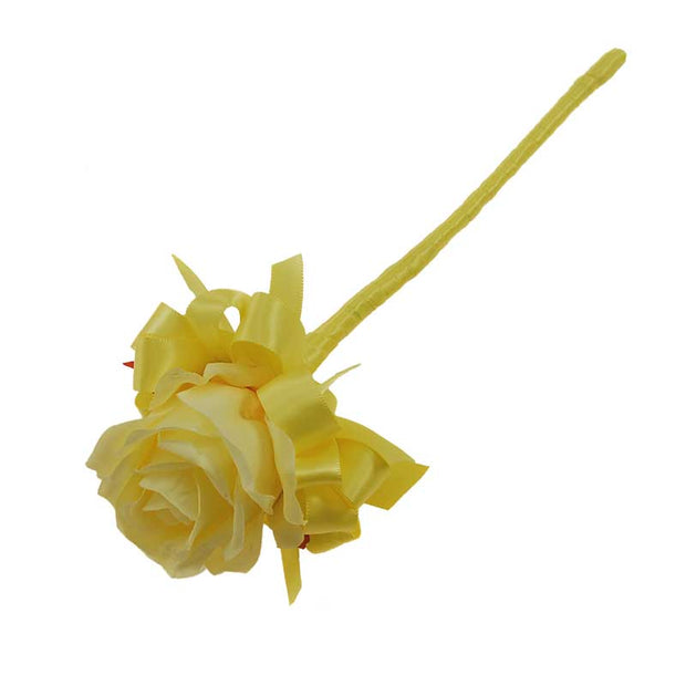 Flower Girl Lemon Silk Rose & Yellow Satin Ribbon Wedding Wand