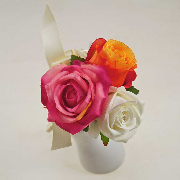 Flower Girls Orange, Pink & Ivory Diamante Silk Rose Wedding Wand