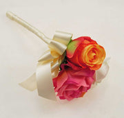 Flower Girls Orange, Pink & Ivory Diamante Silk Rose Wedding Wand