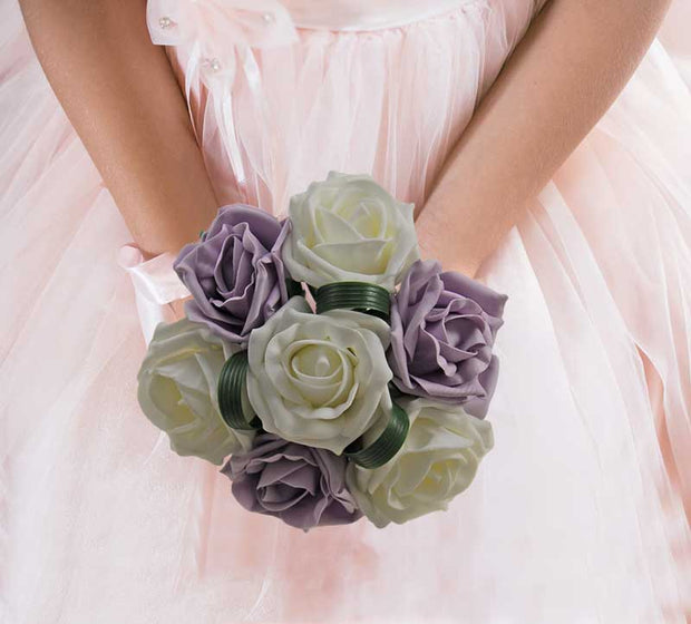 Brides Lilac & Ivory Foam Rose & Grass Loop Wedding Bouquet