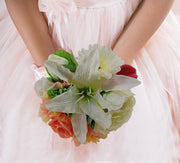 Brides Peach, Raspberry & Ivory Artificial Shower Wedding Bouquet