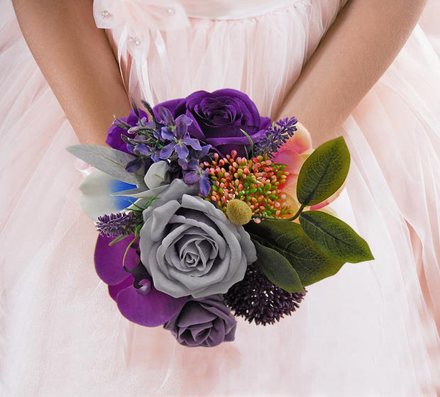 Brides Purple, Grey Rose, Blue Calla Lily & Magnolia Shower Bouquet