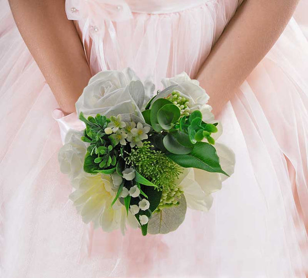 Brides White Gerbera, Rose, Magnolia & Stephanotis Wedding Bouquet