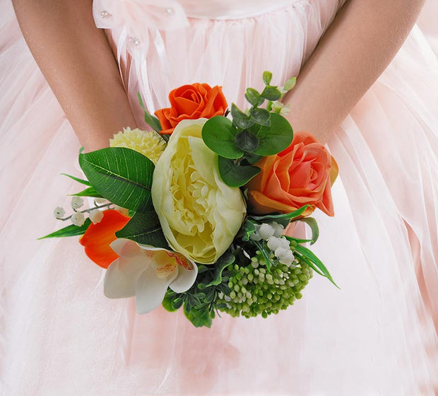 Brides Orange, Peach & Ivory Artificial Shower Wedding Bouquet