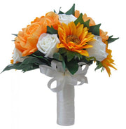 Bridesmaids Orange Silk Rose & Sunflower Wedding Bouquet