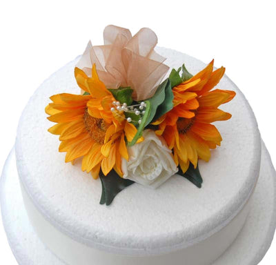 Double Golden Silk Sunflower & Ivory Rose Wedding Cake Spray