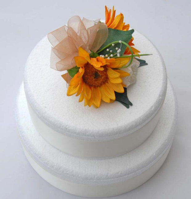 Double Golden Silk Sunflower & Ivory Rose Wedding Cake Spray