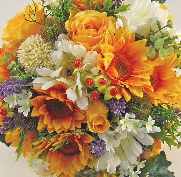 Golden Sunflower Silk Gerbera & Hypericum Berry Bridal Wedding Bouquet