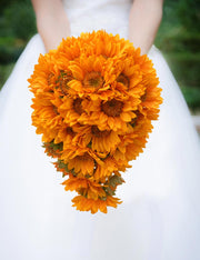 Brides Golden Artificial Silk Sunflower Wedding Shower Bouquet