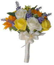 Bridesmaids Golden Sunflower, Lemon Rose & Lavender Wedding Bouquet