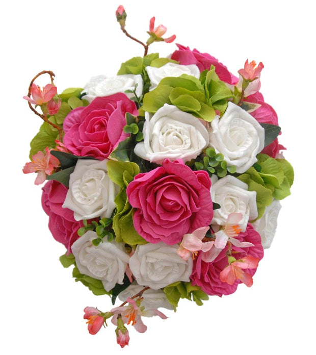 Green Hydranga, Pink & White Rose & Cherry Blossom Bridal Bouquet