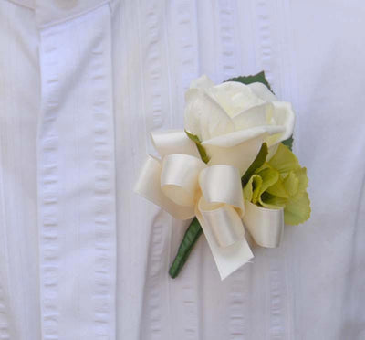 Green Hydrangea Spray & Ivory Rose Wedding Day Buttonhole