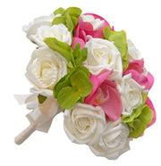 Bridesmaids Green Silk Hydranga, Pink Orchid & Ivory Rose Wedding Posy