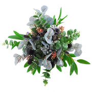 Green, Silver Foliage Leaf, Purple Thistle & Berry Bridal Wedding Bouquet