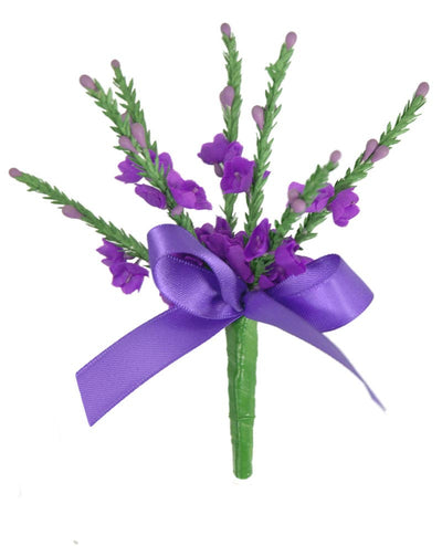 Purple Silk Heather Wedding Day Guest Buttonhole