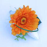 Grooms Orange Silk Gerbera & Ivory Tulip Wedding Buttonhole