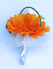 Grooms Orange Silk Gerbera & Ivory Tulip Wedding Buttonhole