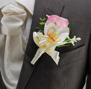 Brides Pink Tiger Lily, Hydrangea & Ivory Silk Peony Wedding Bouquet