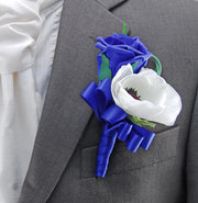 Grooms Royal Blue Rose & Ivory Anemone, Stephanotis Wedding Buttonhole