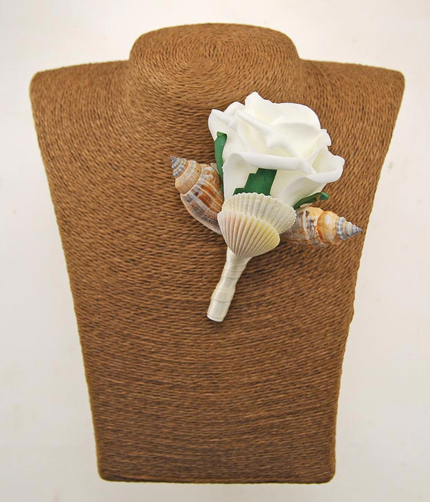 Grooms Seashell & Ivory Foam Rose Wedding Buttonhole