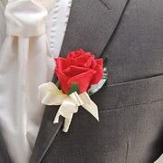 Grooms Single Artificial Red Rose Wedding Day Buttonhole