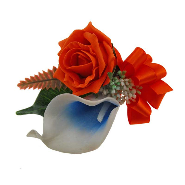 Grooms Calla lily, Orange Rose, Fern Wedding Buttonhole