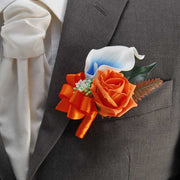 Grooms Calla lily, Orange Rose, Fern Wedding Buttonhole