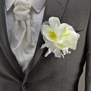 Grooms Double Ivory Silk Orchid & Gypsophila Wedding Buttonhole