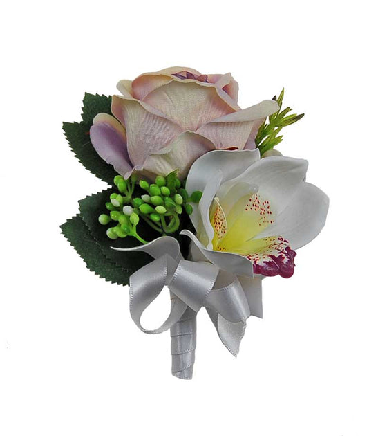 Grooms Dusky Lilac Rose Ivory Silk Orchid And Pearl Wedding Buttonhole Sarahs Flowers 