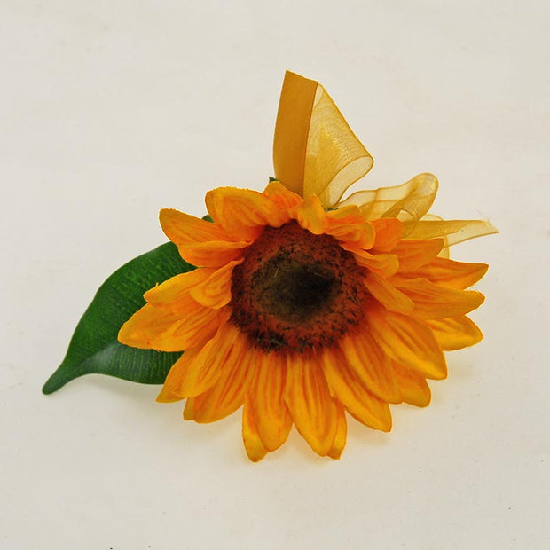 Grooms Golden Yellow Silk Sunflower Wedding Day Buttonhole