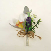 Grooms Ivory Silk Orchid, Stephanotis & Lilac Lavender Wedding Buttonhole