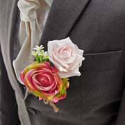 Grooms Pink Green Silk Rose & Stephanotis Wedding Buttonhole