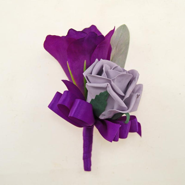 Grooms Purple Silk Lisianthus & Lilac Rose Wedding Buttonhole