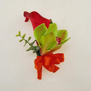 Grooms Raspberry Calla Lily & Green Silk Orchid Wedding Buttonhole