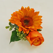 Grooms Silk Orange Sunflower & Rose Berry Wedding Buttonhole