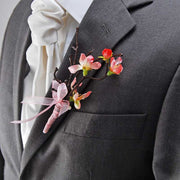 Pink Silk Cherry Blossom & Brown Twig Grooms Wedding Buttonhole