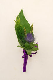 Grooms Blue Thistle Green Rosemary Spray Cattail Artificial Wedding Buttonhole