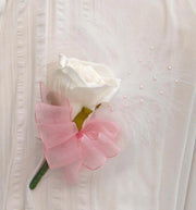 Ivory Diamante Rose, Pink Pearl & Feather Wedding Buttonhole