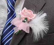 Pink Rose, White Feather & Pearl Wedding Guest Buttonhole