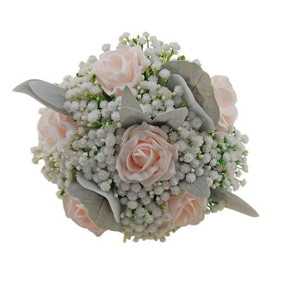 Gypsophila Bridesmaids Bouquet with Light Pink Roses & Grey Foliage
